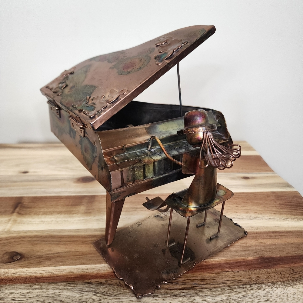 Vintage Japan Copper Metal Piano Music Box Sculpture Rustic Brutalist Art Decor